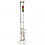 SYN Glass – Triple Tall Boy Showerhead Perc Bong – Rasta Label