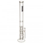 SYN Glass – Triple Tall Boy Showerhead Perc Bong – Black & Chrome Label