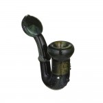 Glass Sherlock Hand Pipe - Black & Green with Disc Mouthpiece & Black Lip Wrap