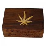 Wood Box With Leaf Medium