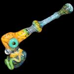 Glass Hammer Bubbler - Silver and Gold Fume - Colored Glass and Magnifiers