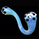 Glass Sherlock Hand Pipe - Silver and Gold Fume - Blue Dots and White Marbles