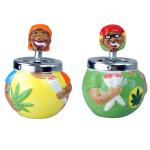 2 Spinning Ashtrays Ceramic -  Orange Hat/Rasta Hat