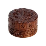 Rosewood Herb Grinder - Carved Pot Leaf Lid - 2-part - 35mm wide