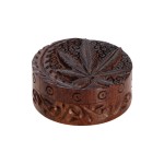 Rosewood Herb Grinder - Carved Pot Leaf Lid - 2-part - 45mm wide