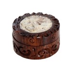 Rosewood Herb Grinder - Carved Soapstone Om Symbol Lid - 2-part - 35mm wide