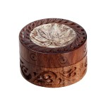 Rosewood Herb Grinder - Carved Soapstone Pot Leaf Lid - 2-part - 35mm wide