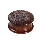 Rosewood Herb Grinder - Carved Soapstone Pot Leaf Lid - 2-part - 45mm wide