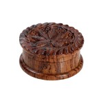 Rosewood Herb Grinder - Carved Pot Leaf Lid - 2-part - 35mm wide