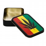 Metal Stash Tin Black Leaf on Rasta Colors