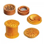 Wooden Herb Grinder - Carved Pot Leaf Lid - 4-part - 55mm wide