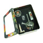 pipes cannabis Tattoo Skull - Deluxe Gift Set with Mini Teardrop Glass Bong