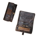 Original Kavatza Roll Pouch - Ethnic - Embossed Brown Leather - Large
