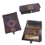 Original Kavatza Roll Pouch - Patchwork Earth - Brown Suede Leather - Large