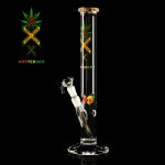 Amsterdam Straight Cylinder 5mm Glass Ice Bong - Rasta Colors