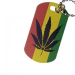 Rasta Pot Leaf Army Dog Tag with Chain