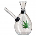 Glass Mini Bubbler with Cannabis Leaf
