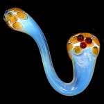 Glass Sherlock Hand Pipe - Silver and Gold Fume - Amber Dots and White Marbles