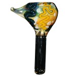 Glass Slide Bowl - Inside Out Color and Ribbon Cane - Peaked Handle