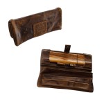 Original Kavatza Roll Pouch - Ethnic - Embossed Brown Leather - Small