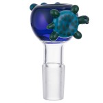 Glass-on-Glass Slide Bowl - Cobalt Blue with Turtle Critter in Green or Aqua